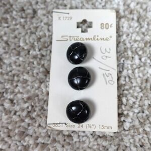 Vintage Streamline Black Textured Domed Buttons Size 24 15mm Made in Italy 3pc